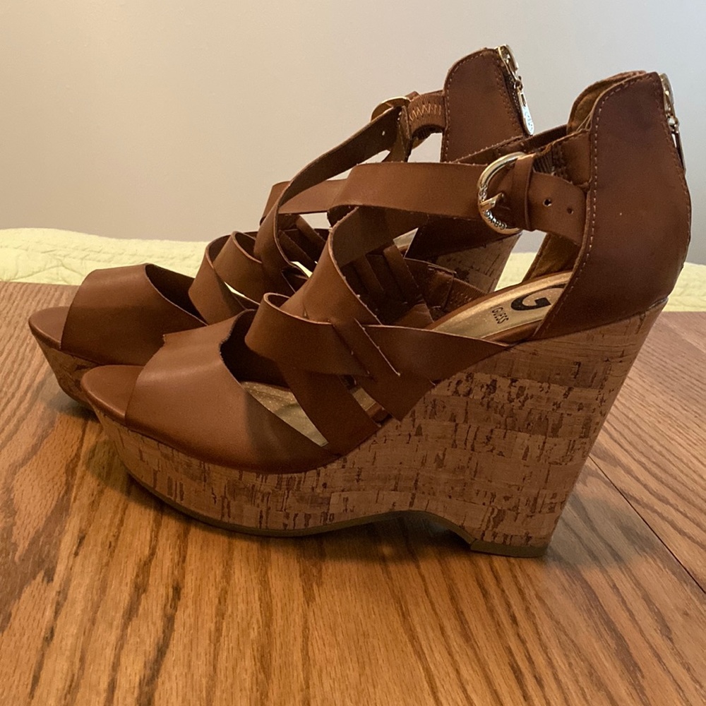 G by Guess Brown Heels with Cork Detail Size 9.5